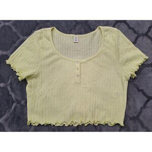 NWOT BP Yellow Pointelle Rib Crop Top Scoop Neck Henley/Sz. Medium